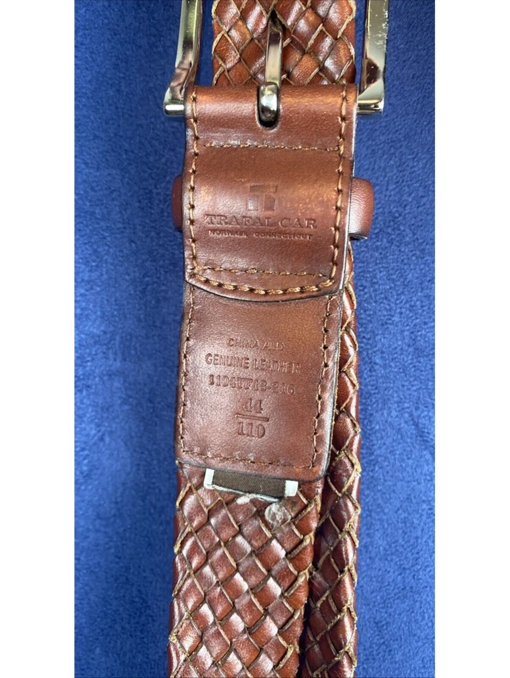 Vg Trafalgar Belt Braided Brown Genuine Leather 44/110 Silver Tone Hardware